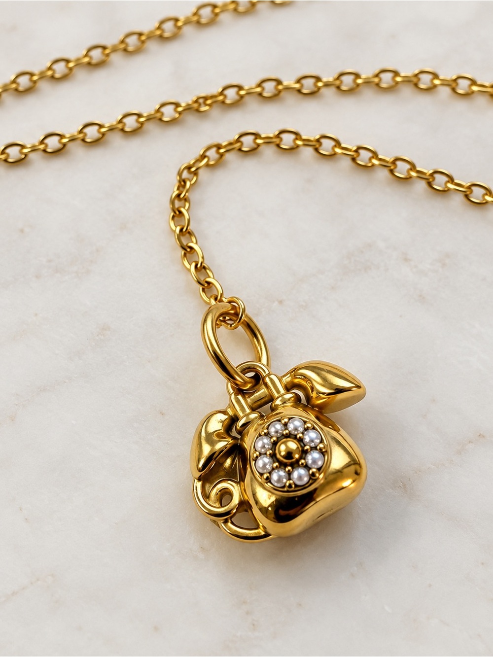 Gold Plated Rotary Phone Pendant Necklace - Women Jewelry 17 inches